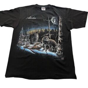 Vintage 1993 Single Stitch Alaska Wolves Stand Out Designs USA Made T Shirt Sz L